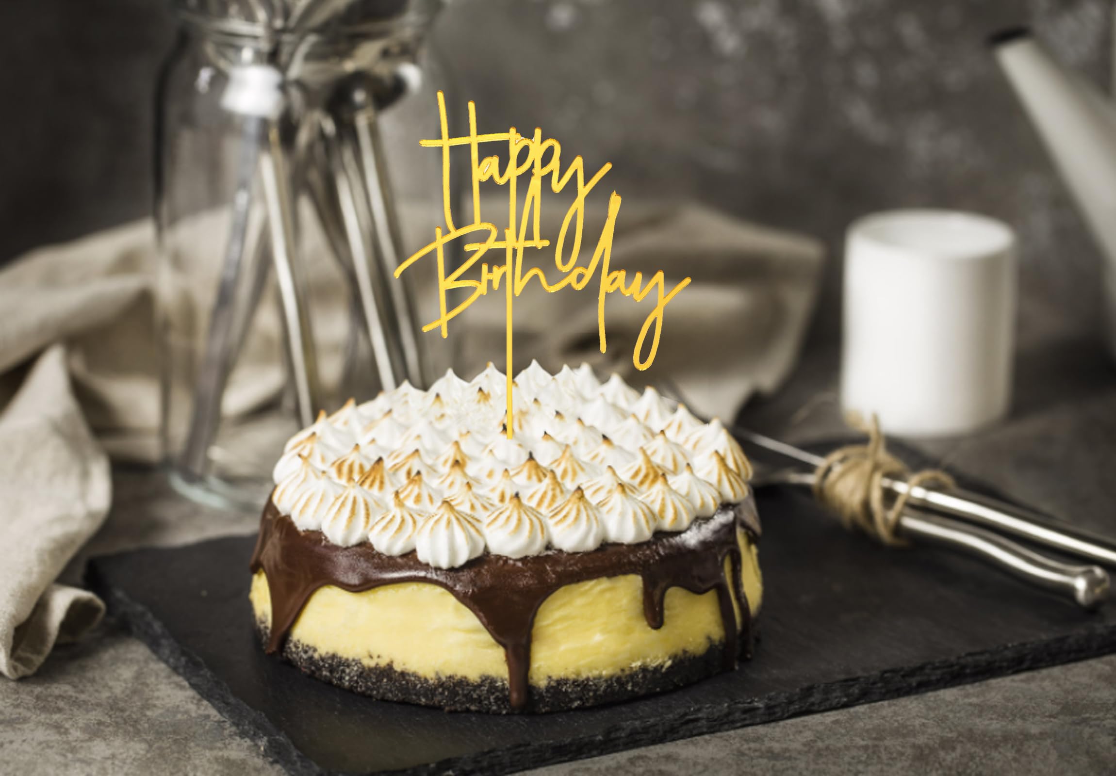 Gold Acrylic Happy Birthday Cake Topper Sign – view 4