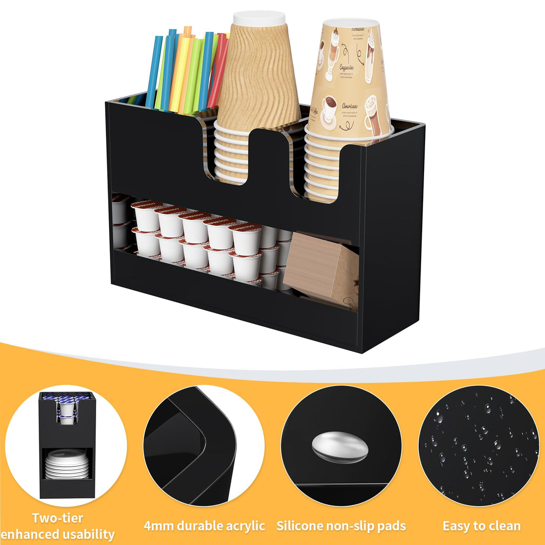 2-Tier Acrylic Coffee Cup & Condiment Organizer – Yosham