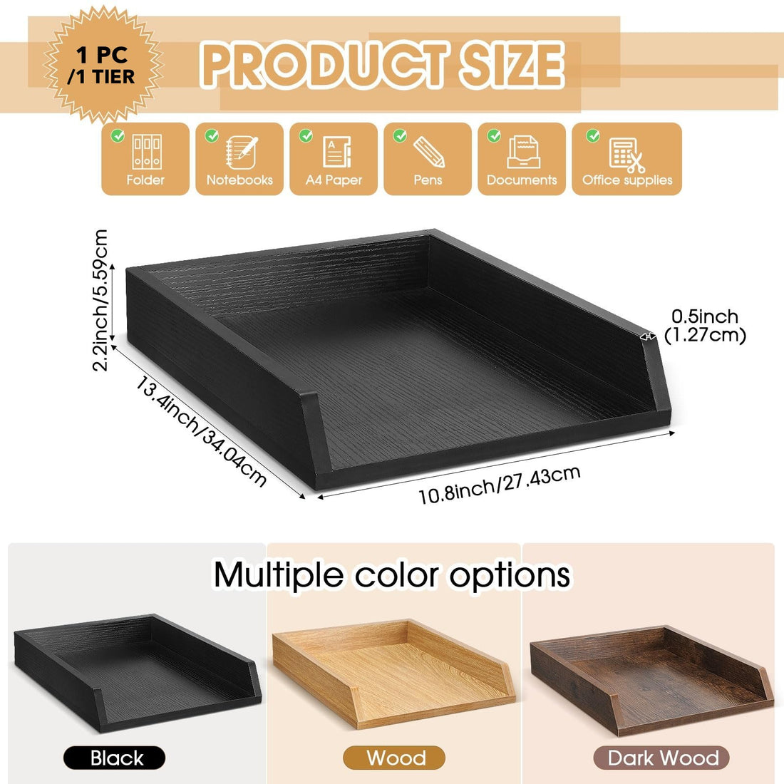 Black Wooden Stackable Letter Trays, Set of 2 – view 2