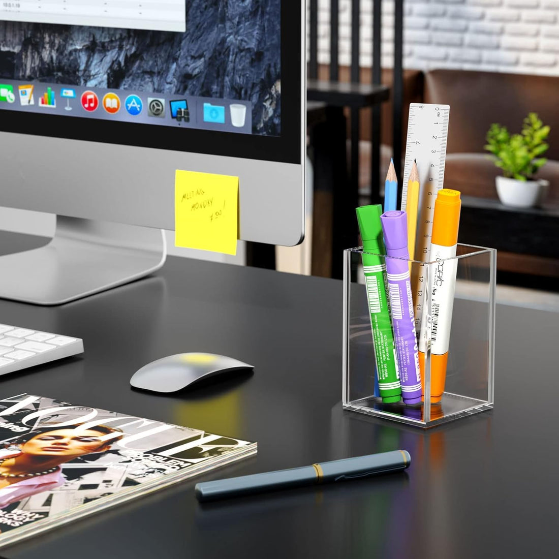 Clear Acrylic Square Pen Cup, Pack of 2 — PENCIL-HOLDER-D5 – view 7
