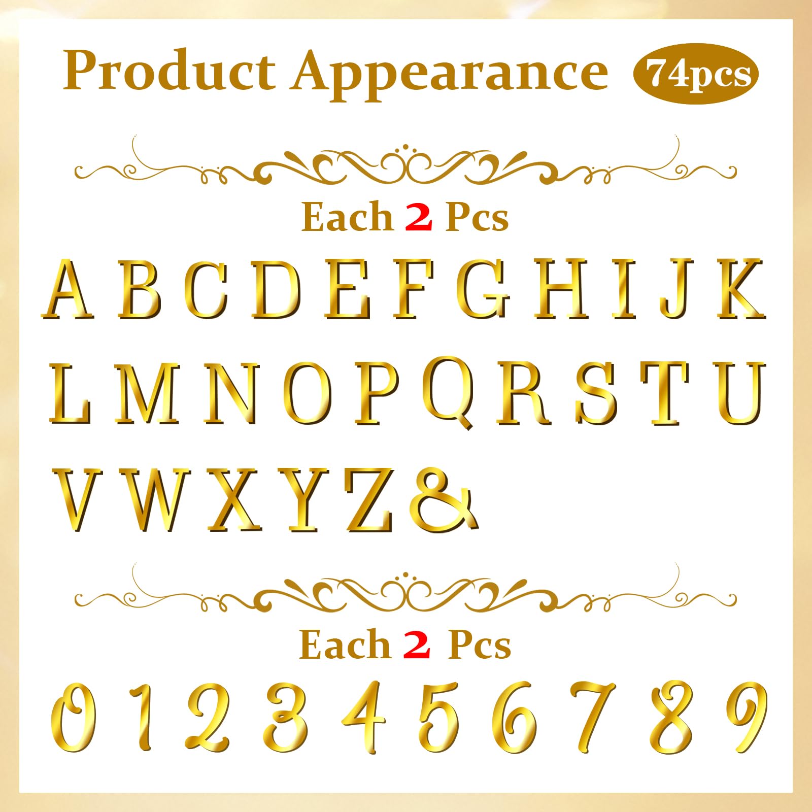 Gold Acrylic Alphabet Cake Toppers, 74-Pc – view 2