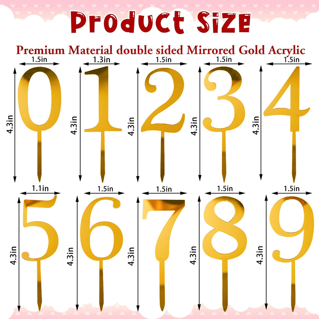 Gold Acrylic Number Cake Toppers, 0-9 Set – view 2