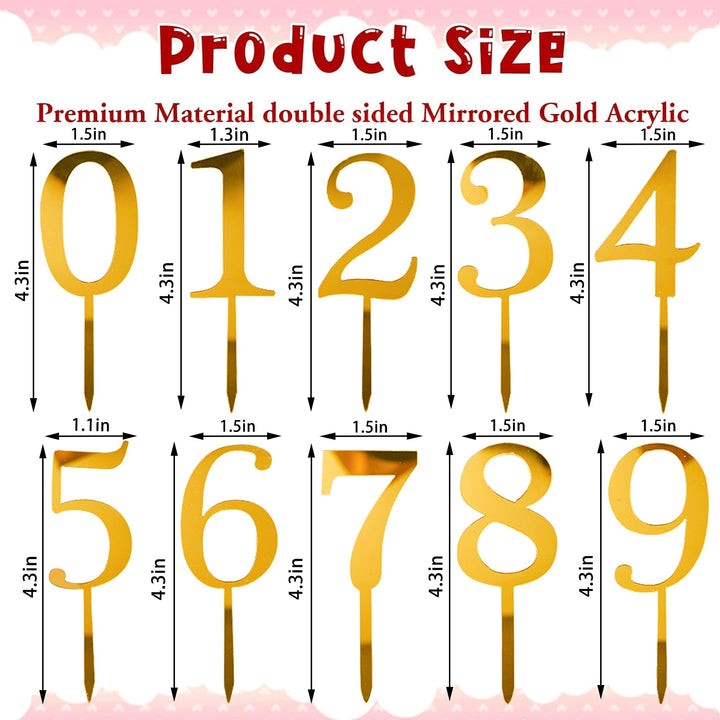 Gold Acrylic Number Cake Toppers, 0-9 Set – view 2