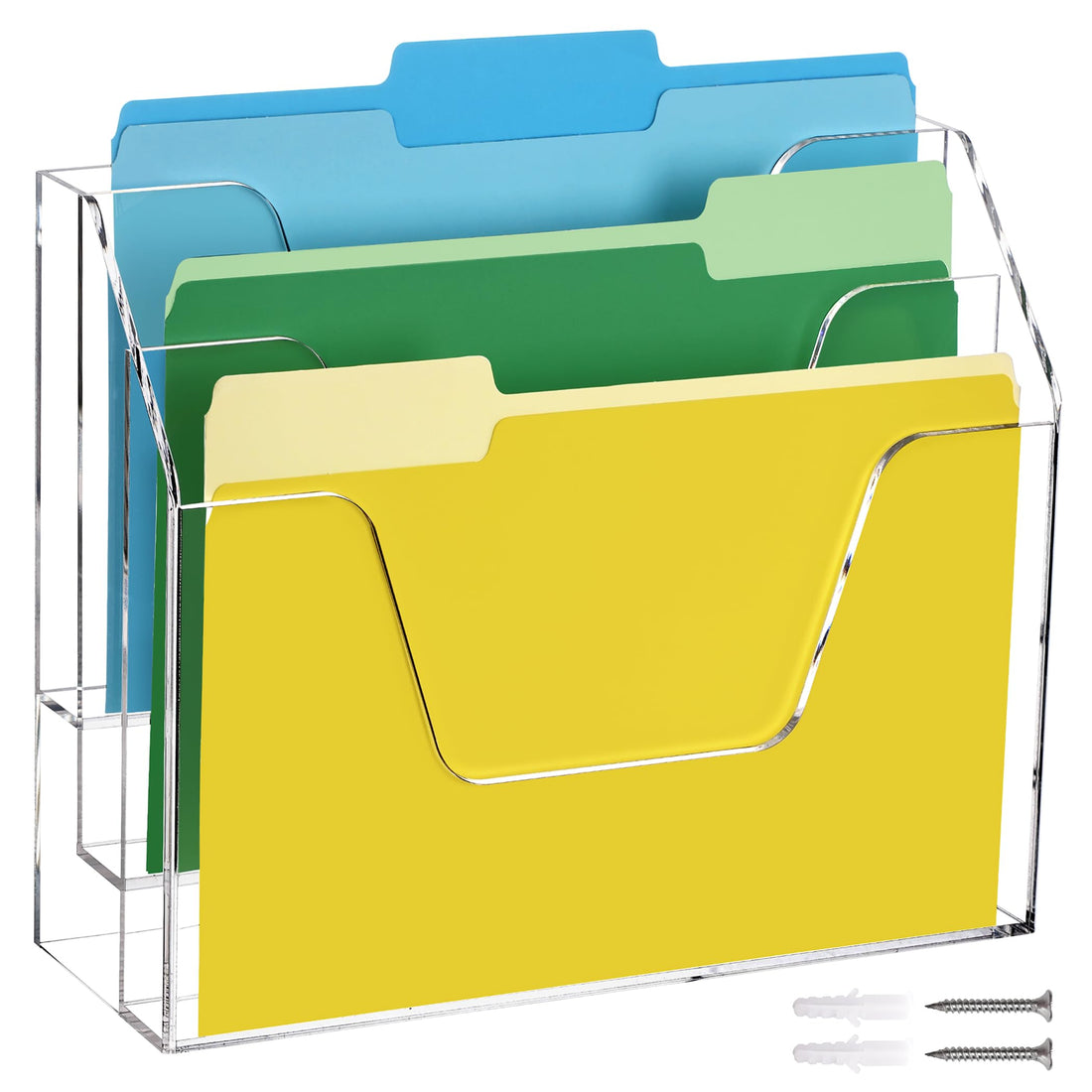 Clear Acrylic Wall-Mount File & Mail Organizer, 3 Tier