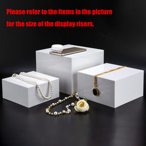 Clisela 3pcs Acrylic Cube Display Stands Box Risers White 6" 7" 8"