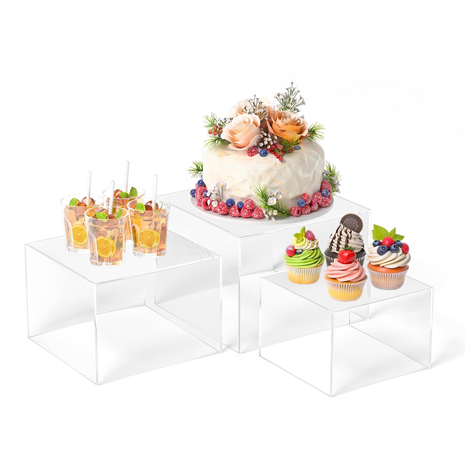 KOLIPI 3Pcs Buffet Risers, Food Risers for Buffet Table, Clear Acrylic Box
