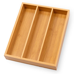 Fibogollo Bamboo Silverware Organizer with 3 Slots for Kitchen(Natural)