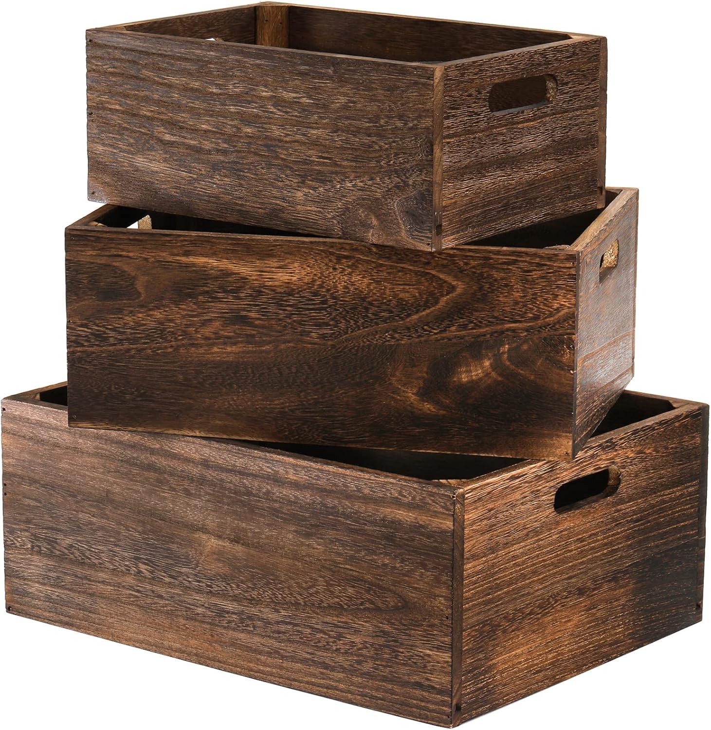 Rustic Solid Wood Nesting Storage Crates, Set of 3 – view 4