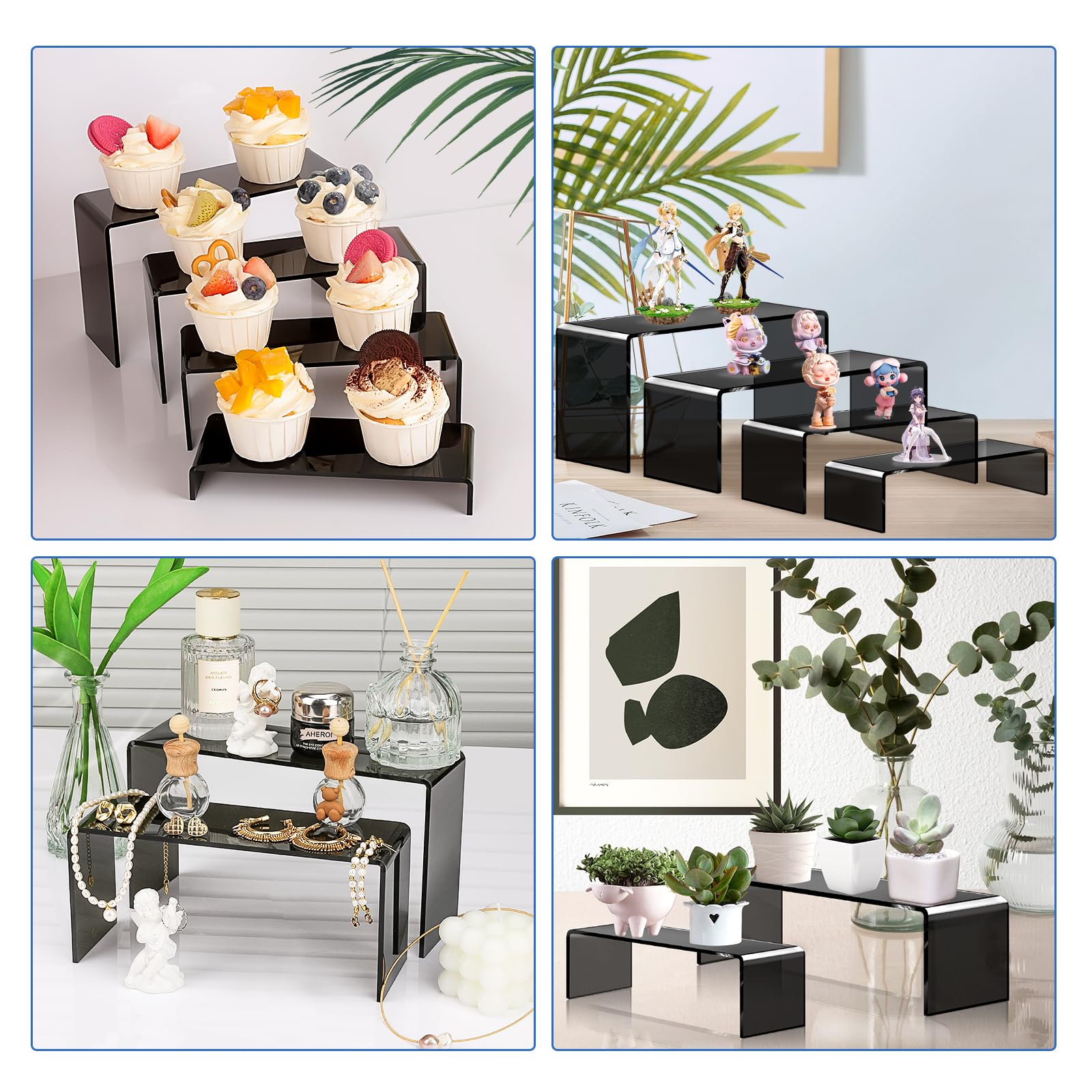Black Acrylic Display Riser Stairs, 4 Tiers, 2 Sets (8 Pcs) – view 5