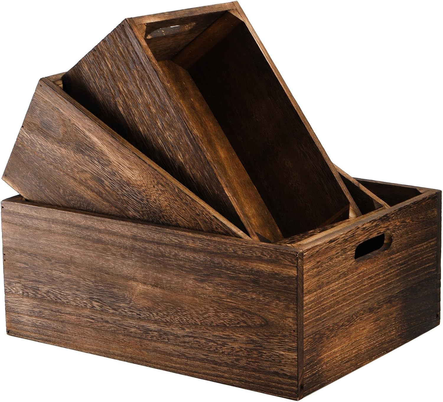 Rustic Solid Wood Nesting Storage Crates, Set of 3