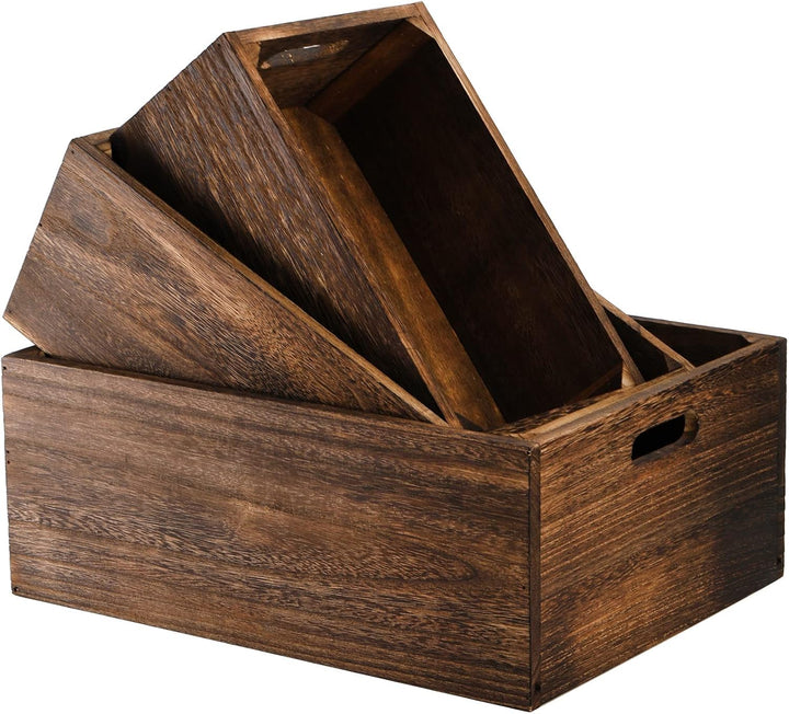 Rustic Solid Wood Nesting Storage Crates, Set of 3