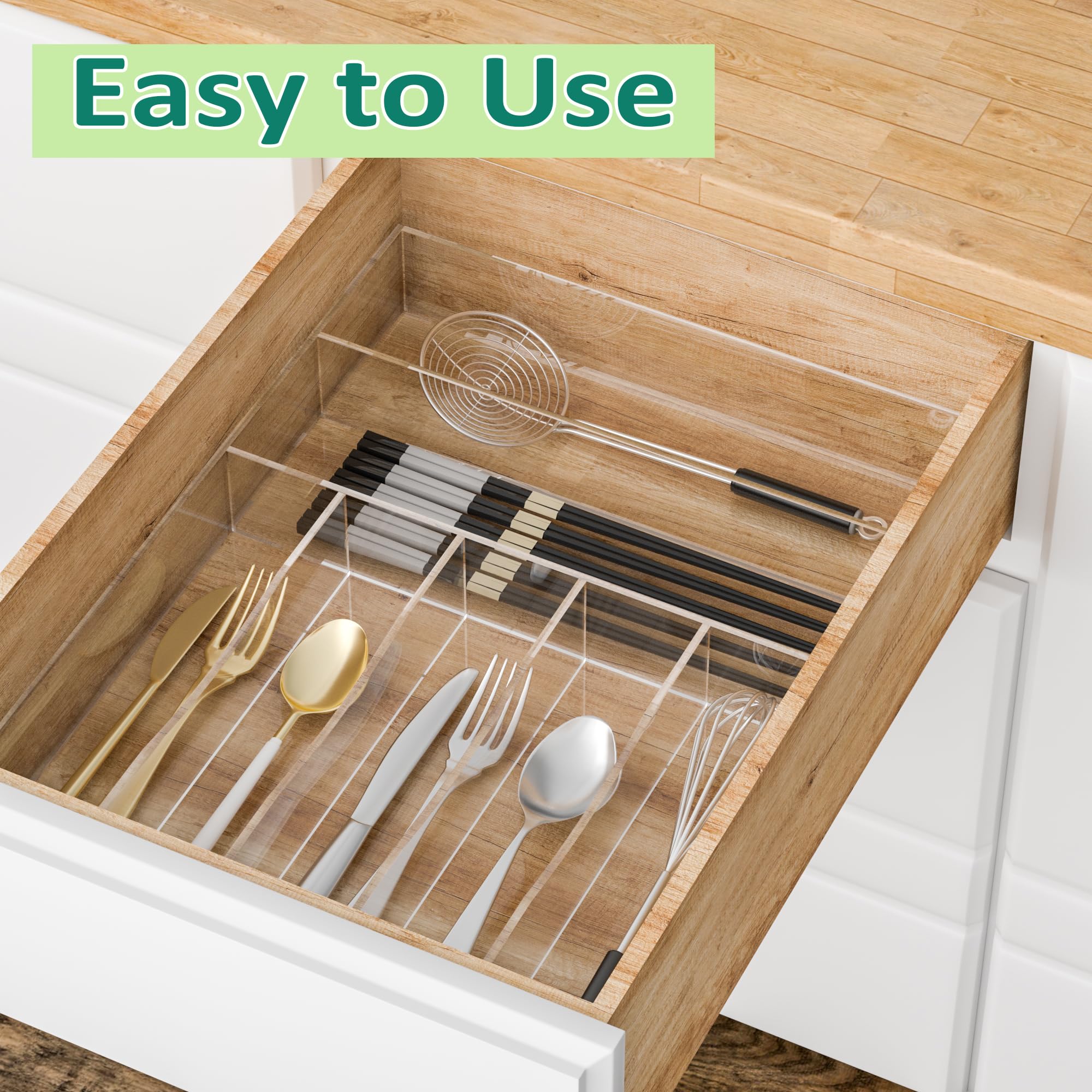 Clear Acrylic Cutlery Drawer Organizer, 7 Slots, 13 × 17 in – view 5