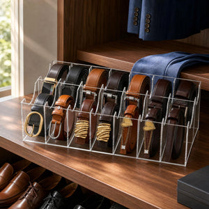 Acrylic Belt Organizer, 12 Compartments, Clear – Yosham