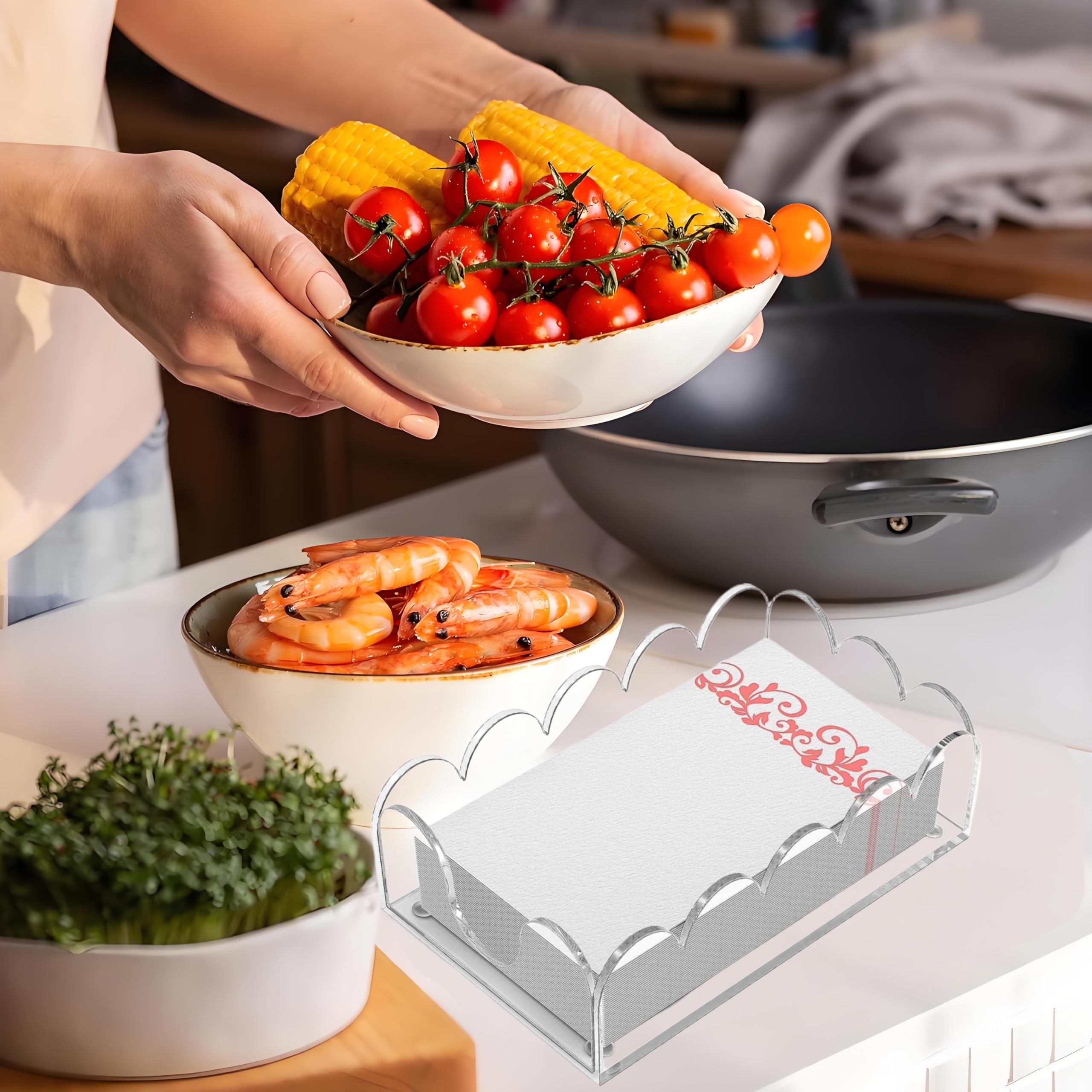 Scalloped Rectangular Clear Acrylic Guest Towel & Napkin Tray, 9 x 5.1 in – view 3