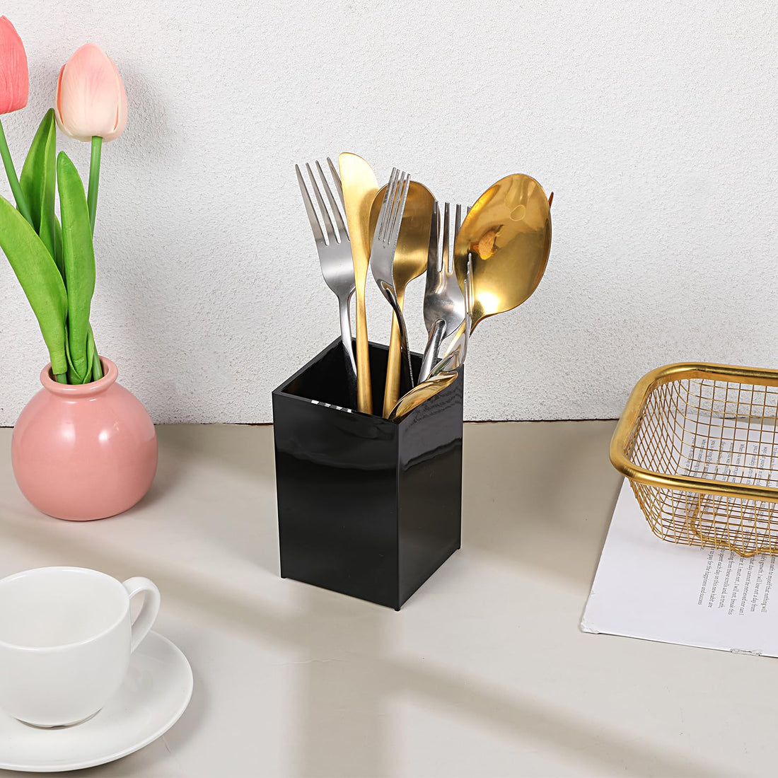Black Acrylic Square Pen & Makeup Brush Holder, Set of 2 – view 2