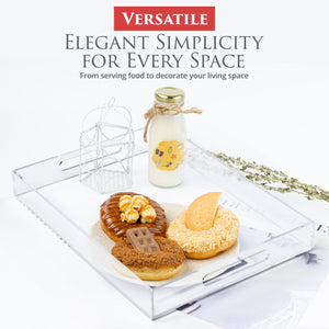Clear Acrylic Tray for Serving 16x12x2 Inches - Acrylic Decorative Serving Trays with Cut Handles for Kitchen Dining Room Table - Durable Clear Lucite Trays Perfect for Serving Snacks & Drinks!
