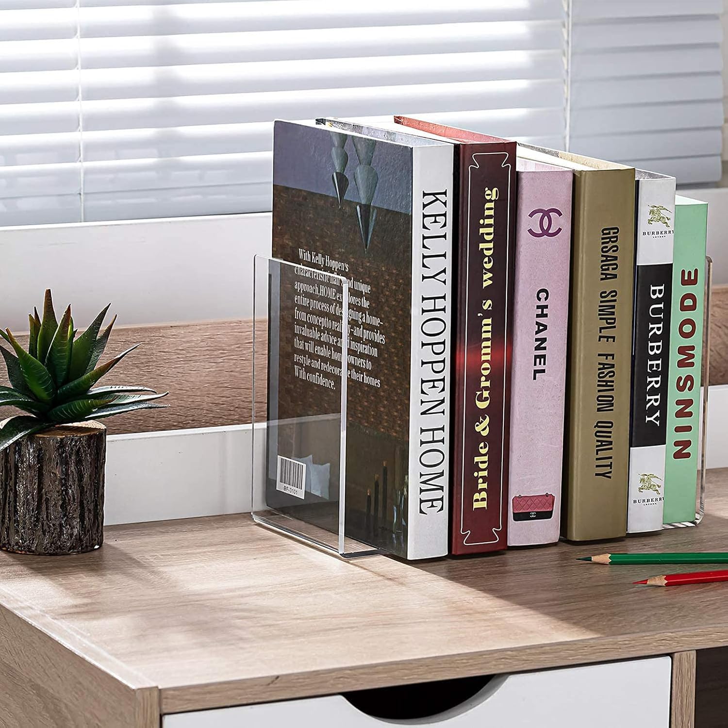 Clear Acrylic Book Ends for Shelf & Desk, Pack of 2 – view 4