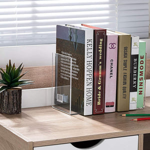 Clear Acrylic Book Ends for Shelf & Desk, 2 Pc – Yosham