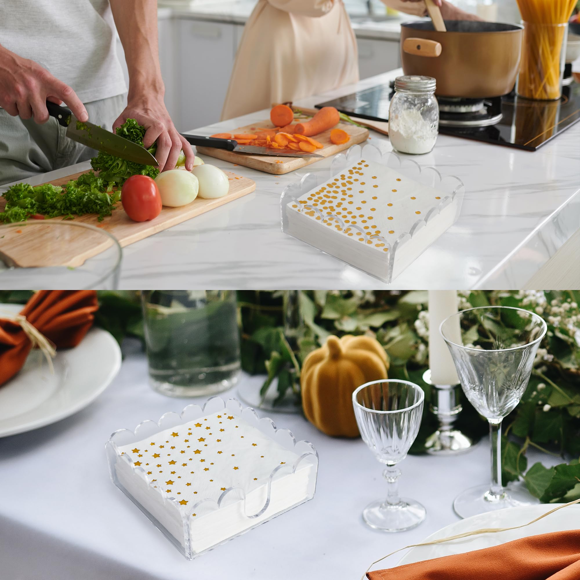 1 PackAcrylic Cocktail Napkin Holder Crystal Clear Scalloped Tray for Cocktail,Beverage Napkin Holder Square Rectangle for Dinner, Kitchen, Bathroom, Restaurant, Bar (5.5 x 5.5 Inch)