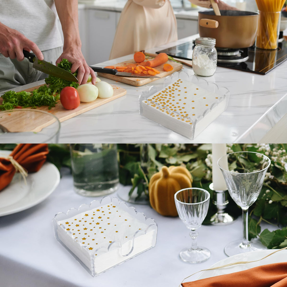 1 PackAcrylic Cocktail Napkin Holder Crystal Clear Scalloped Tray for Cocktail,Beverage Napkin Holder Square Rectangle for Dinner, Kitchen, Bathroom, Restaurant, Bar (5.5 x 5.5 Inch)
