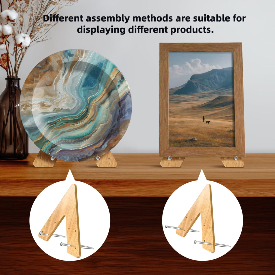Wooden Frame Display Stand with Steel Pegs – view 3