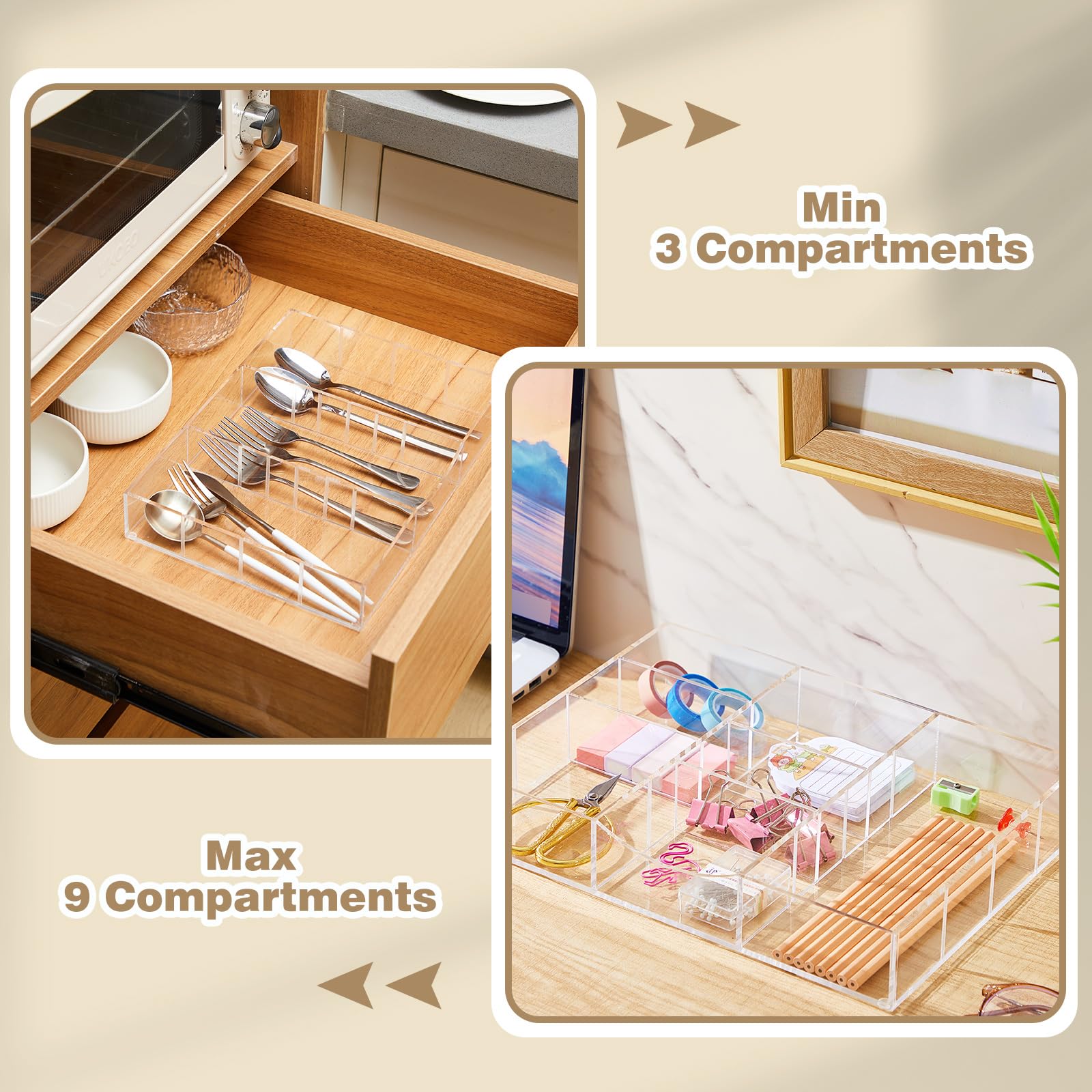 Clear Acrylic Drawer Organizer with Adjustable Dividers, 9 Compartments – view 5