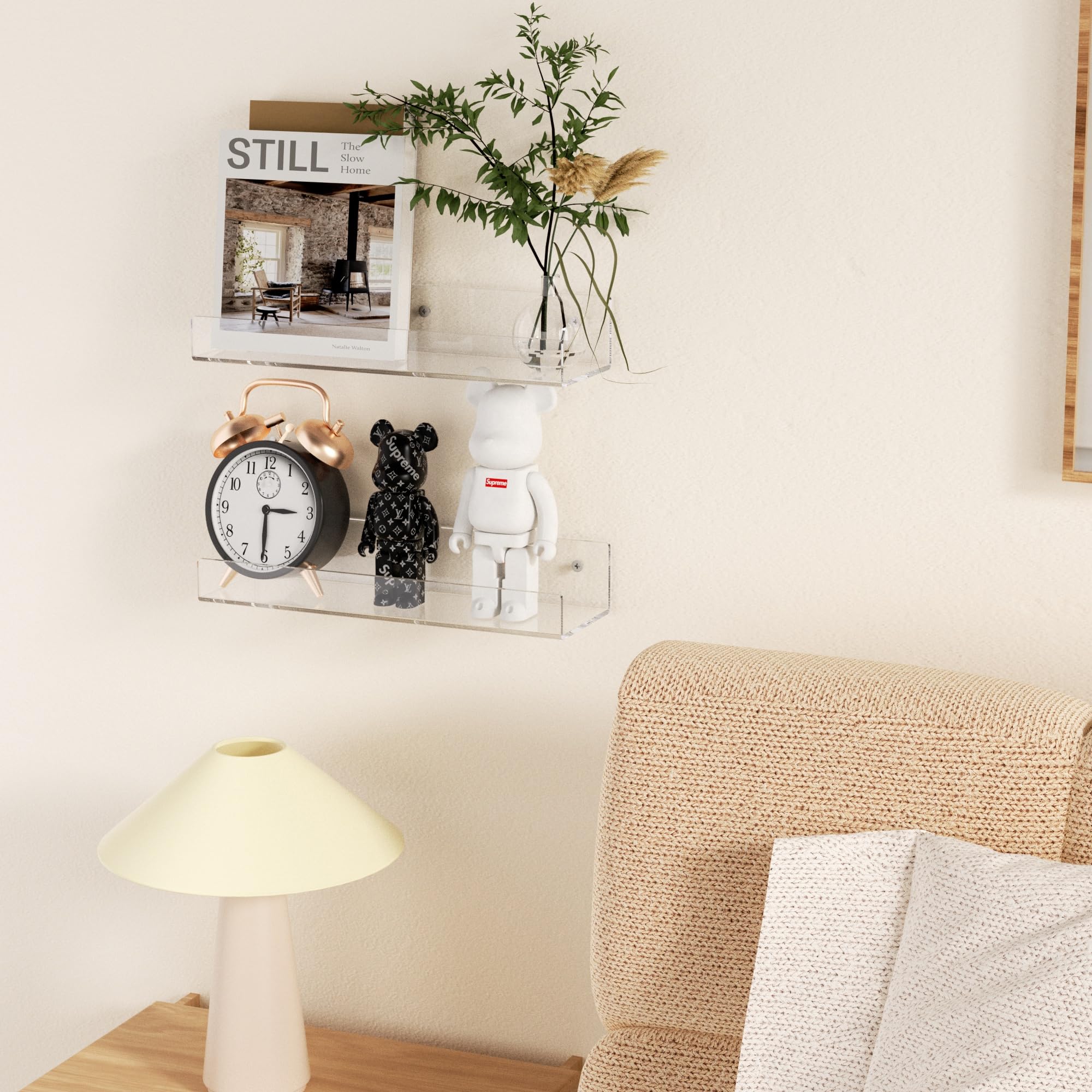 Mini L-Shape Acrylic Wall Shelves, Pack of 2 — 12 inch Clear – view 4