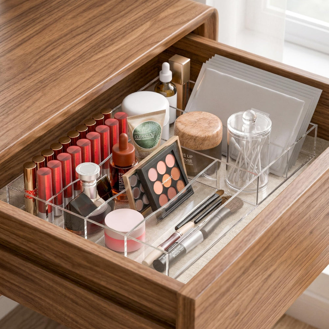 Hongtuocb Acrylic Drawer Organizer, 6 Slots Clear Silverware Holder for Kitchen Utensils, Cutlery Tray with 6 Grids, Heavy Duty Plastic Flatware Caddy for Forks Spoons Knives