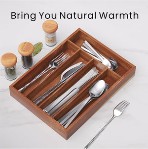 Acacia Wood Silverware Organizer, 5 Slots – Yosham