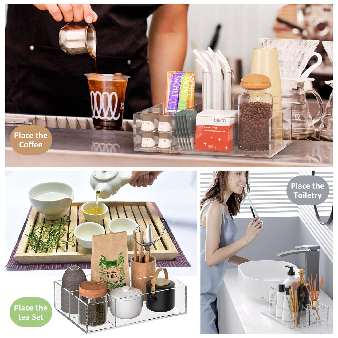 Clear Acrylic Coffee Station Organizer Tray, 4 Compartments – view 8