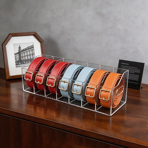 Ymjhdfe Belt Organizer - 7 Compartment Acrylic Belt Display Case for Closet Ties and Bow Ties (Large)