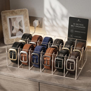 Acrylic Belt Organizer, 12 Compartments, Clear – Yosham