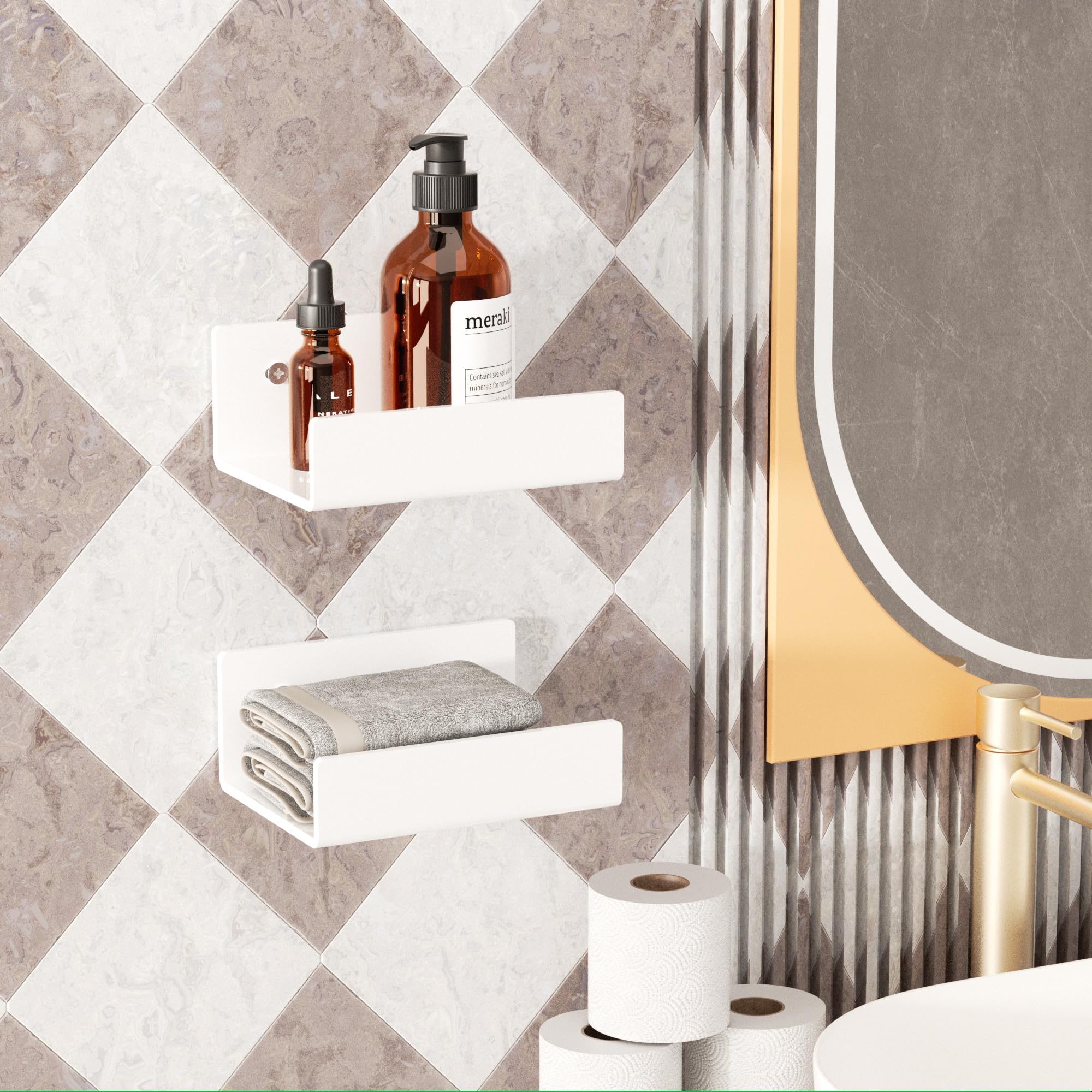 Mini L-Shape Acrylic Wall Shelves, Pack of 2 — 5 inch White – view 5