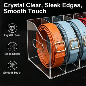 Ymjhdfe Belt Organizer - 7 Compartment Acrylic Belt Display Case for Closet Ties and Bow Ties (Large)