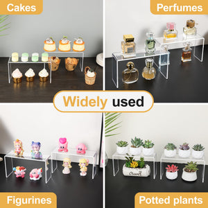 Duveesha 4 Pcs (9.2 x 3 x 5 inches) Acrylic Risers Display Stands, Display Stands for Collectibles, Clear Acrylic Shelf for Show Decor Display, Toys, Cupcake