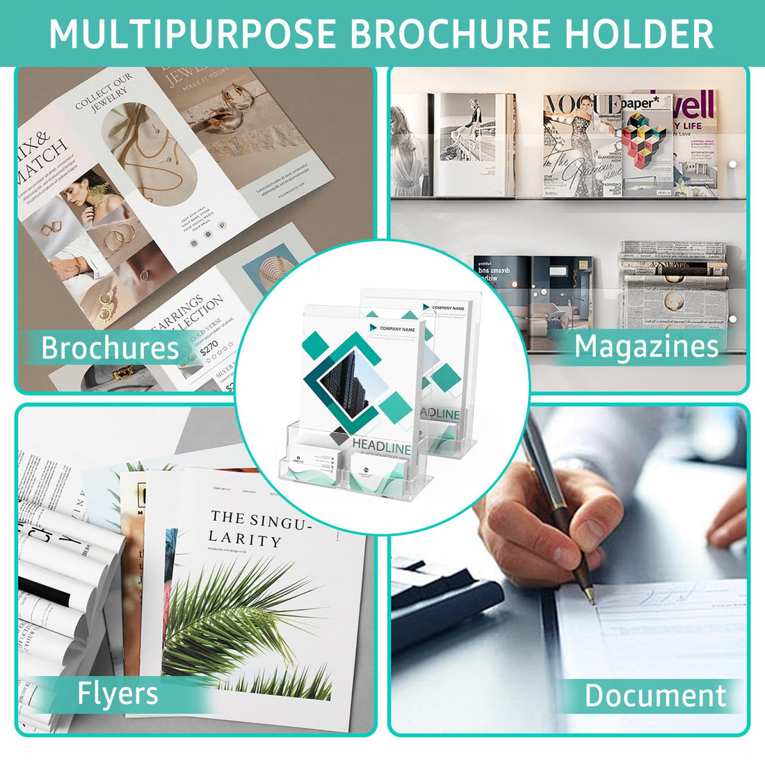 Clear acrylic brochure holder for brochures, menus and magazines