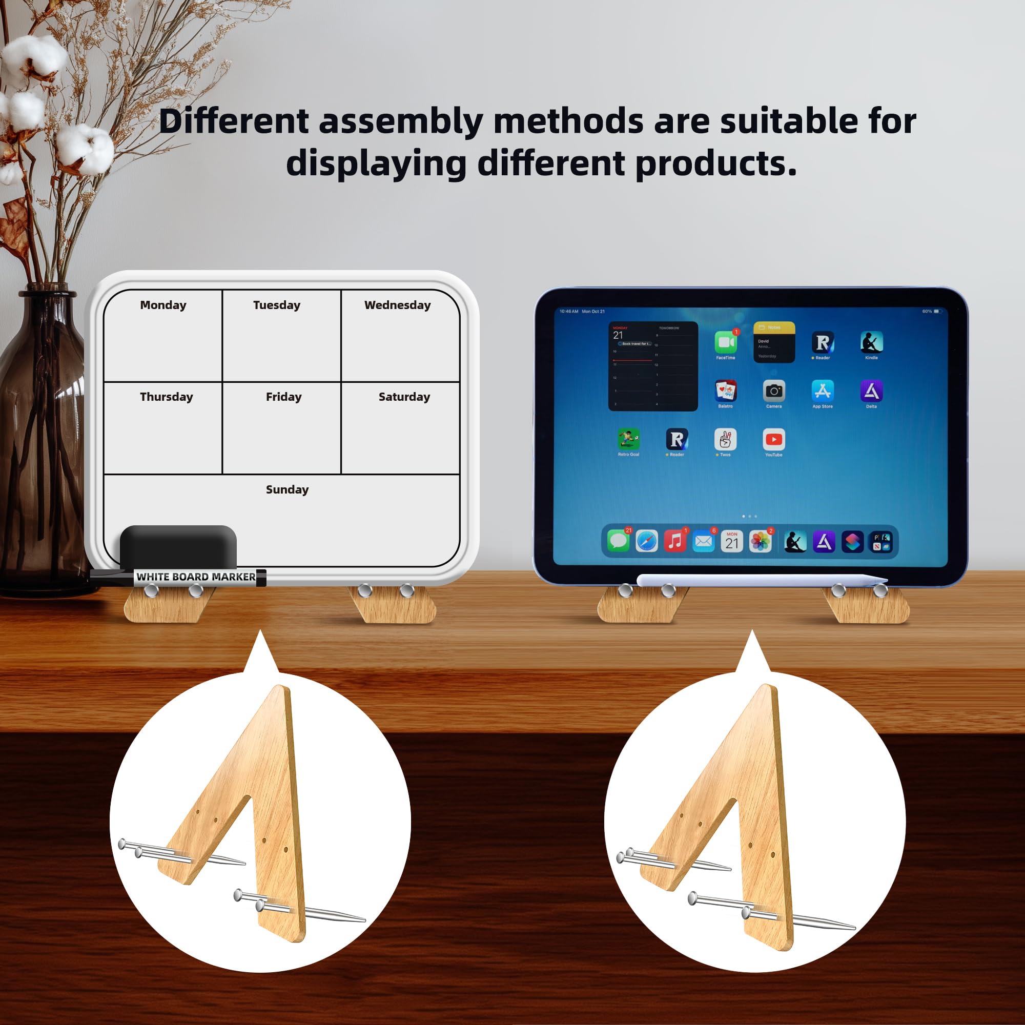 Wooden Frame Display Stand with Steel Pegs – view 4