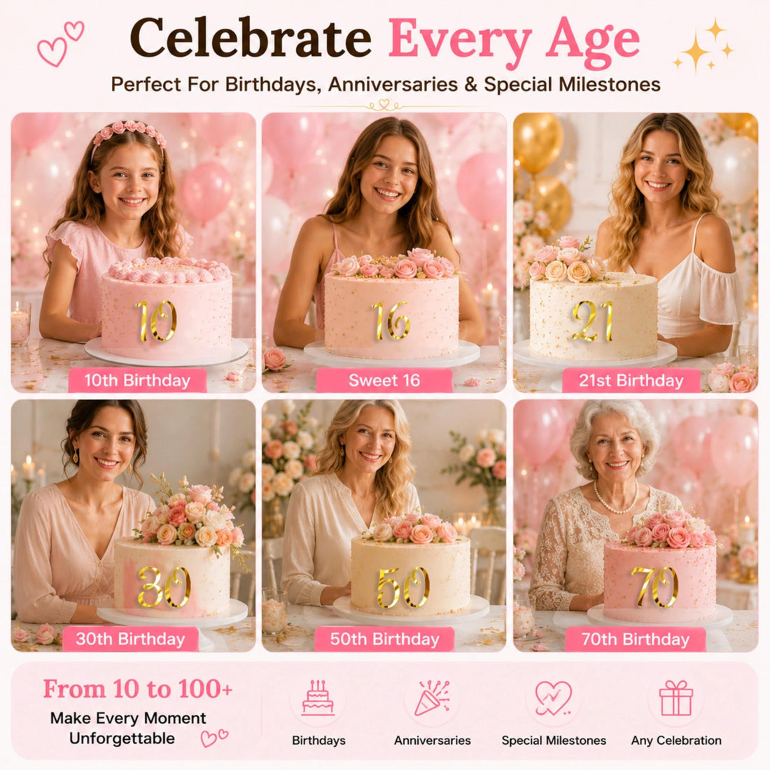 Gold Mirror Acrylic Cake Topper Numbers 0-9 – view 7