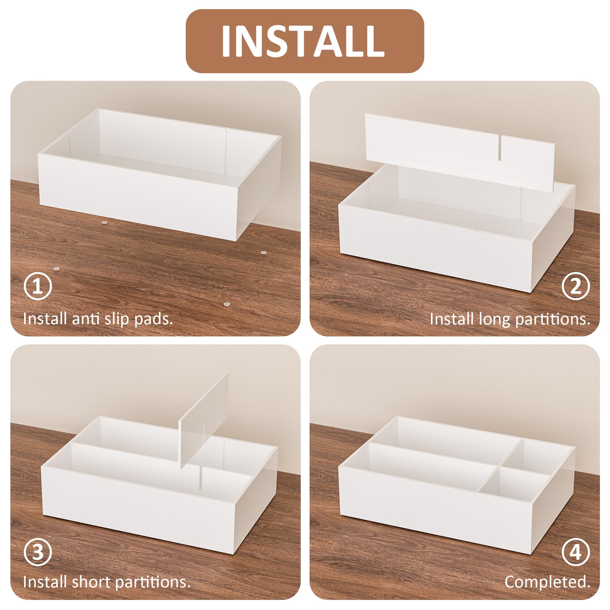 White Acrylic Coffee Station Organizer Tray, 4 Compartments – view 7