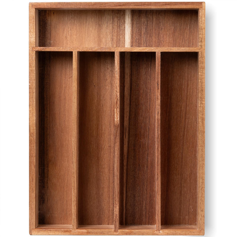Fibogollo Acacia Wood Silverware Organizer with 5 Slots for Kitchen