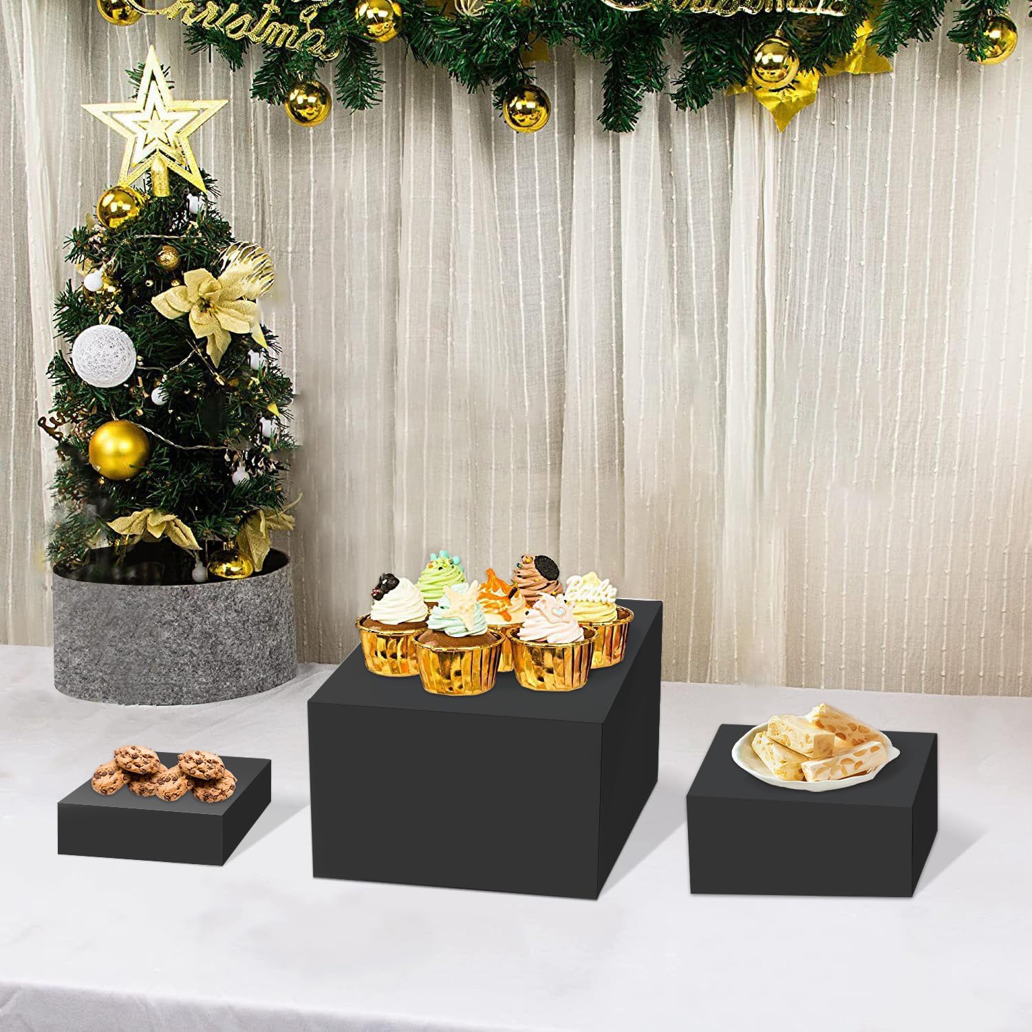 Black Acrylic Buffet Risers, 10, 9 & 8 in, Set of 3