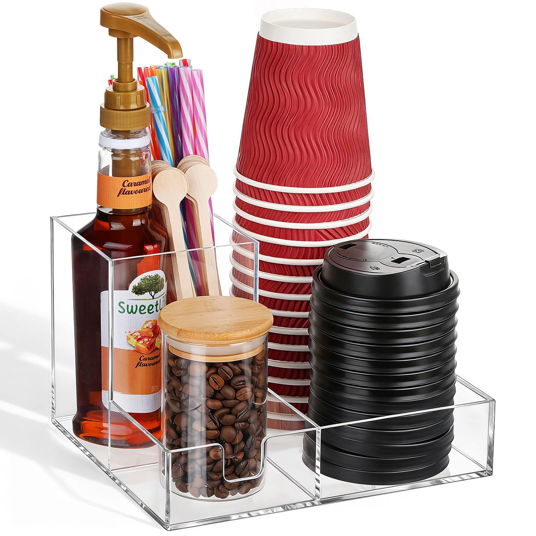 Clear Acrylic L-Shape Coffee Station Organizer for Cups, Lids & Pods – view 9