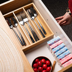 Fibogollo Bamboo Silverware Organizer with 3 Slots for Kitchen(Natural)