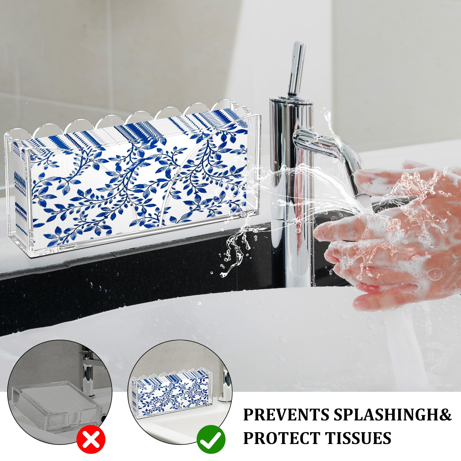Acrylic Guest Towel Holder Scalloped Tray Set of 2 for Bathroom Clear Waterproof Disposable Paper Hand Towel Napkin Holder Stand with Non-Slip Pads for Table Home Kitchen Vanity Counter Hotel