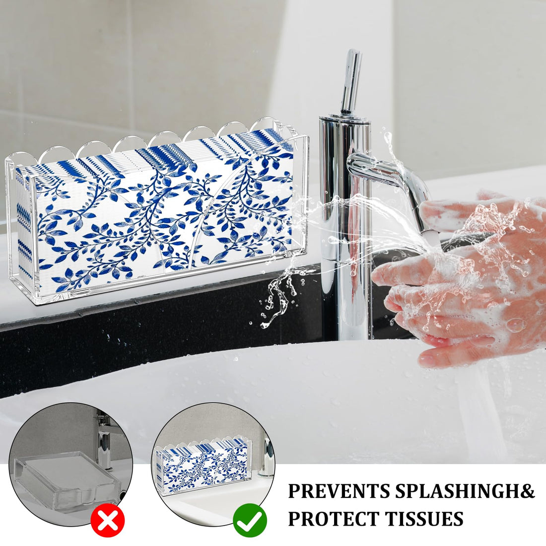 Acrylic Guest Towel Holder Scalloped Tray Set of 2 for Bathroom Clear Waterproof Disposable Paper Hand Towel Napkin Holder Stand with Non-Slip Pads for Table Home Kitchen Vanity Counter Hotel