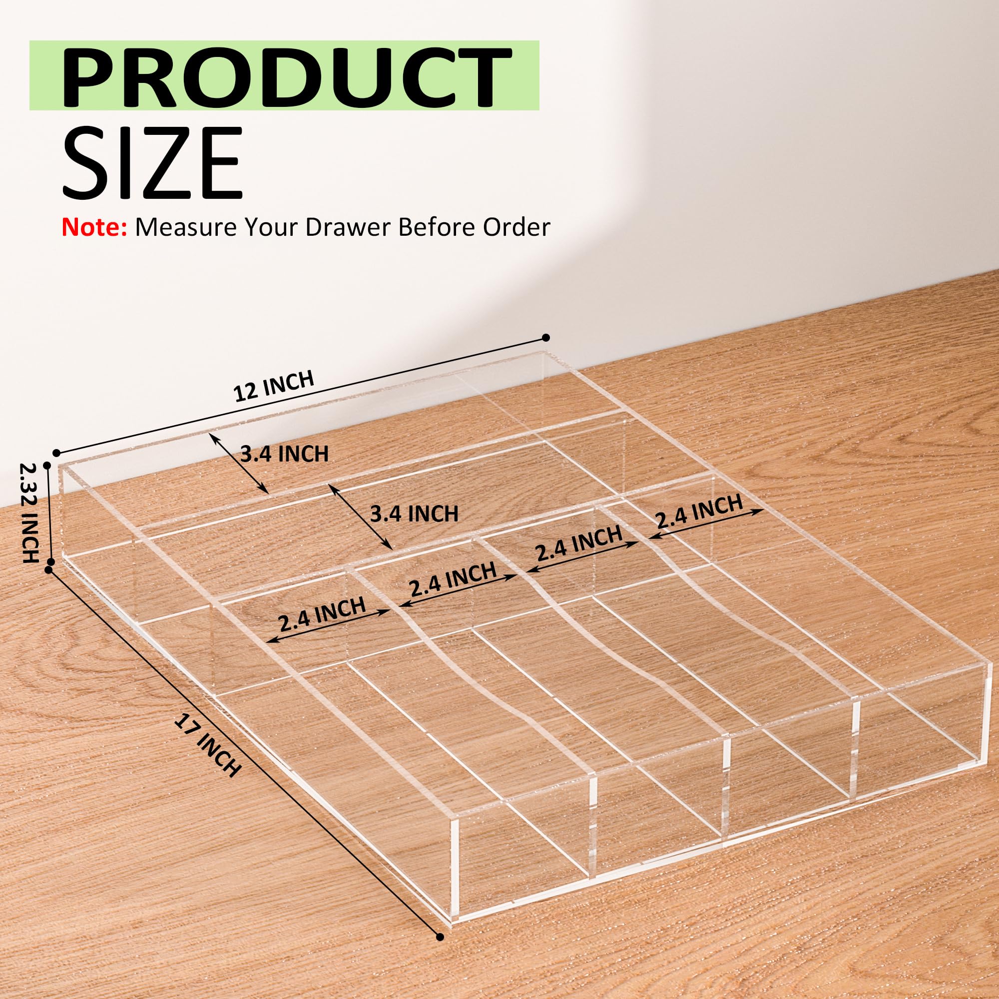 Hongtuocb Acrylic Drawer Organizer, 6 Slots Clear Silverware Holder for Kitchen Utensils, Cutlery Tray with 6 Grids, Heavy Duty Plastic Flatware Caddy for Forks Spoons Knives