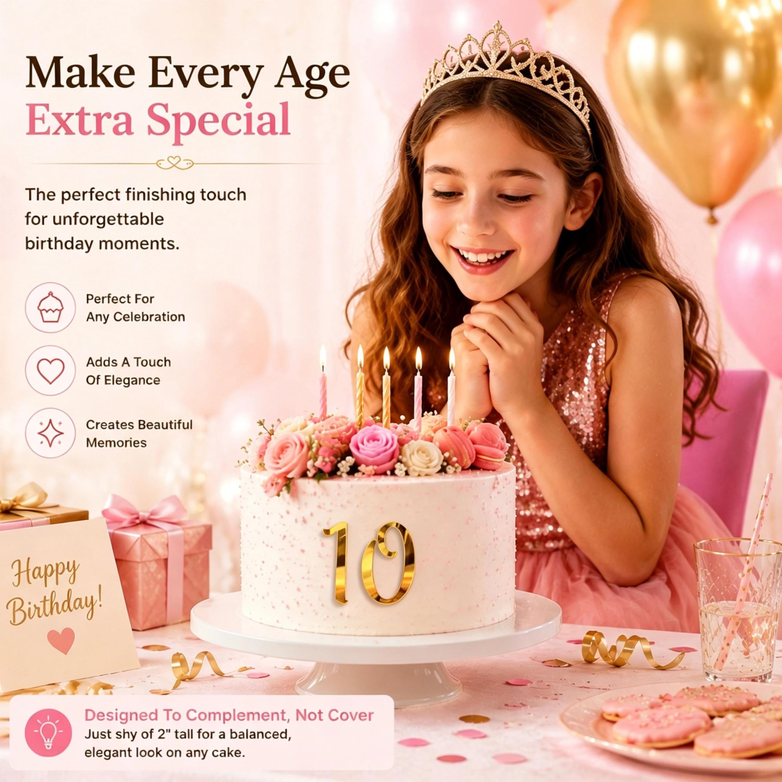 Gold Mirror Acrylic Cake Topper Numbers 0-9 – view 2
