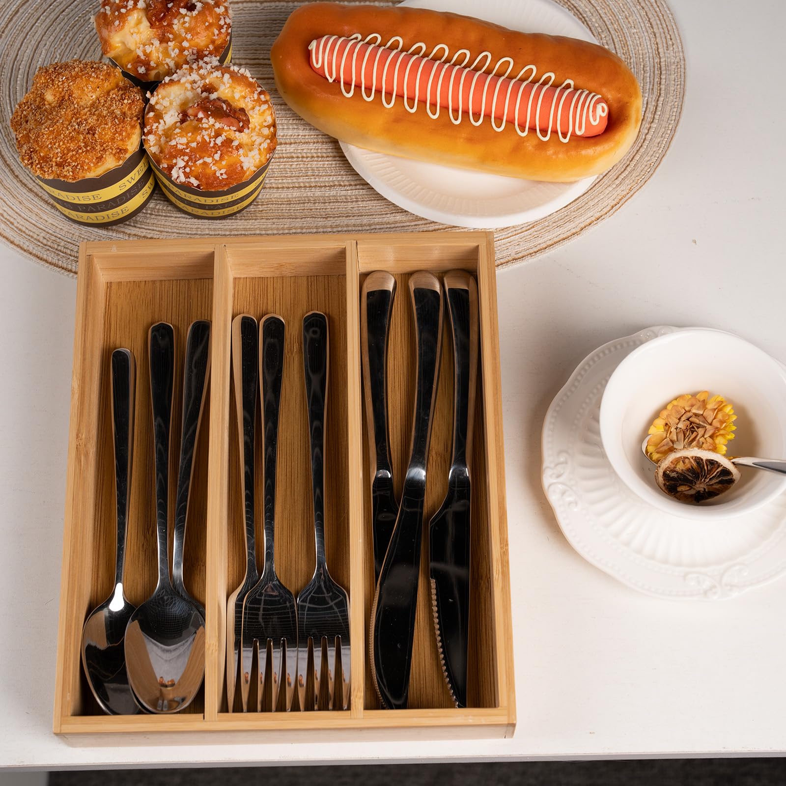 Bamboo Cutlery Drawer Organizer, 3 Slots – view 4