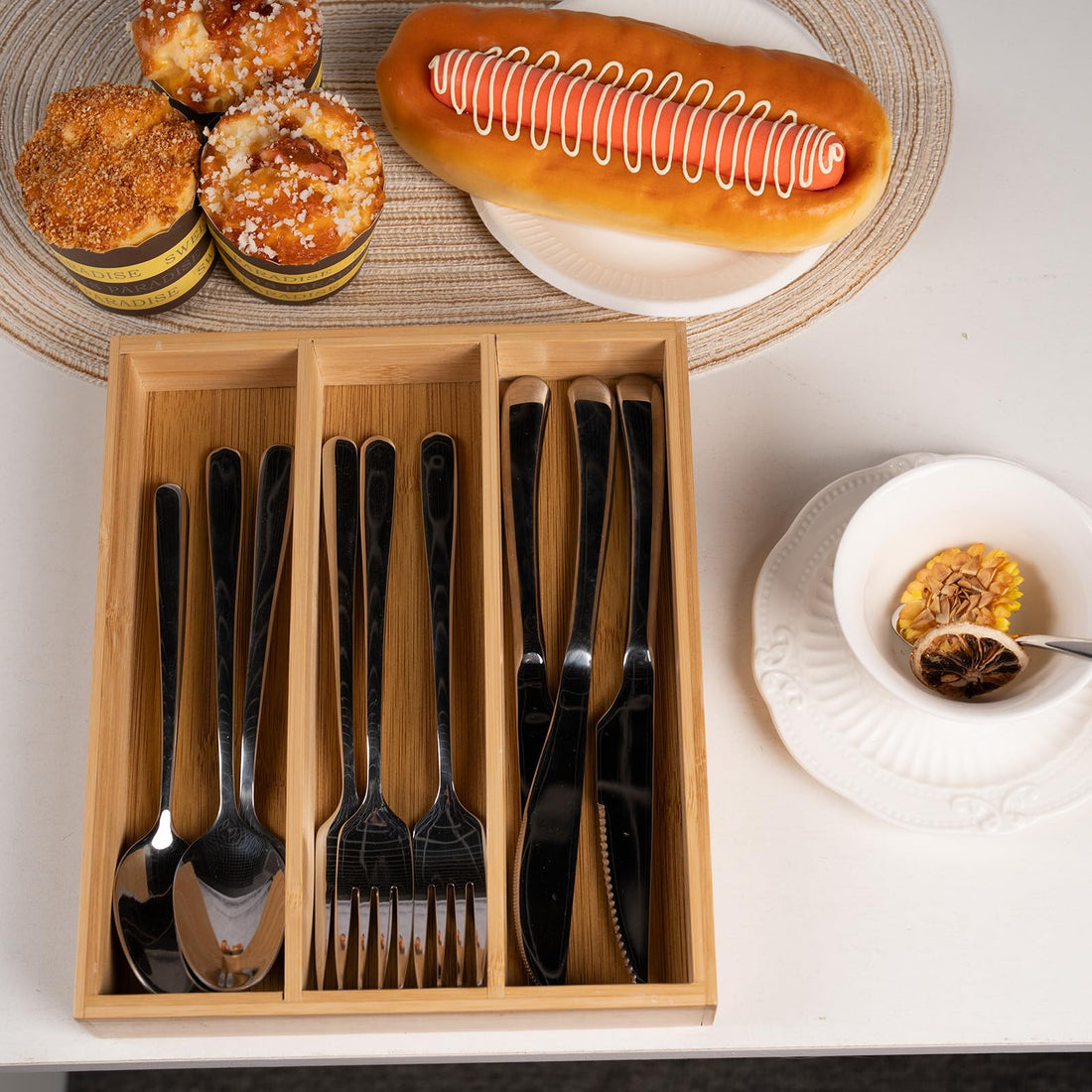 Bamboo Cutlery Drawer Organizer, 3 Slots – view 4