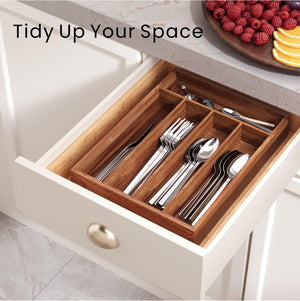 Acacia Wood Silverware Organizer, 5 Slots – Yosham